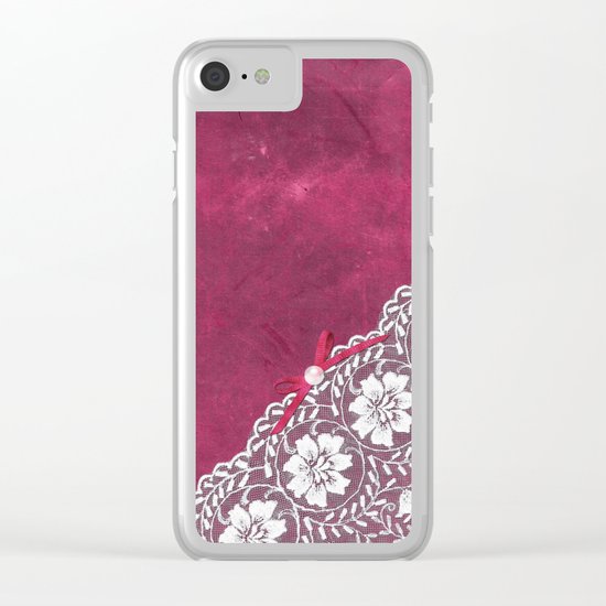 Claire´s treasure - White beautiful lace and pearl on pink grunge backround Clear iPhone Case