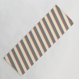 [ Thumbnail: Beige, Coral & Grey Colored Lined Pattern Yoga Mat ]