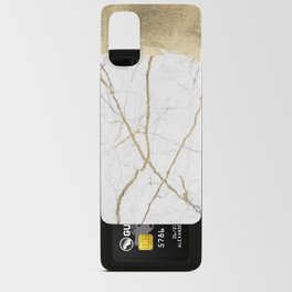 Abstract black white gold brushstrokes marble Android Card Case