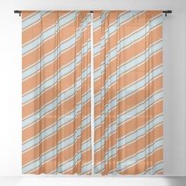 [ Thumbnail: Chocolate and Light Blue Colored Lined Pattern Sheer Curtain ]