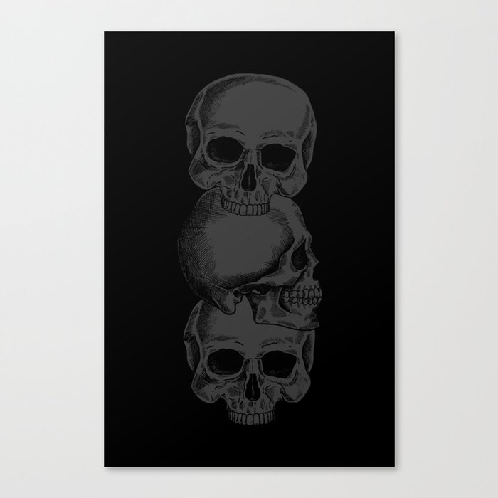3 Black Skulls Stacked On Top of Each Other Canvas Print