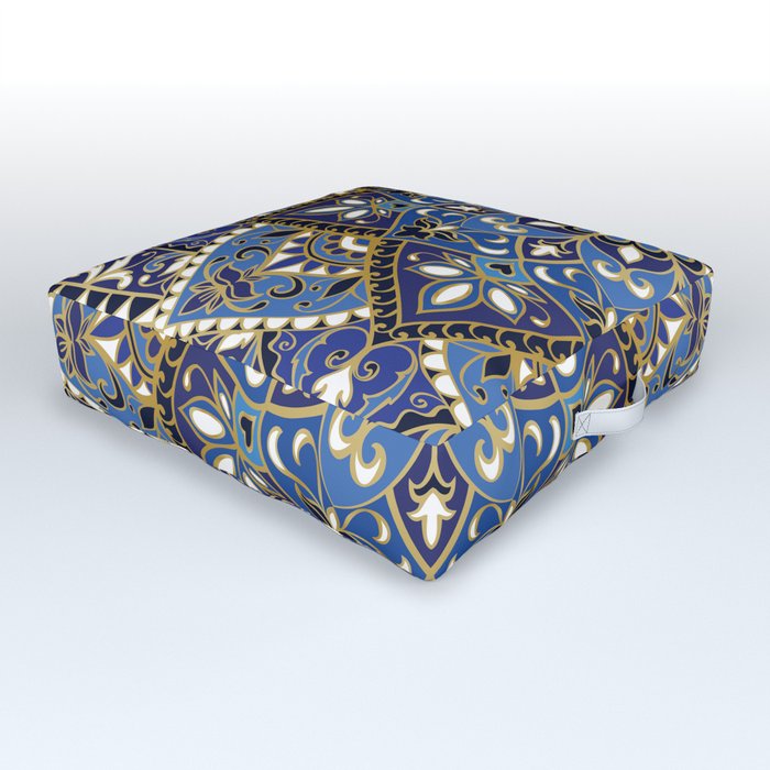 Ornamental Ethnic Bohemian Pattern XII Cobalt Gold Outdoor Floor Cushion