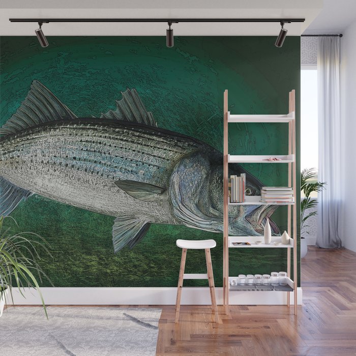 Striped Bass Fishing Art Prints Wall Mural by FishwearDesigns