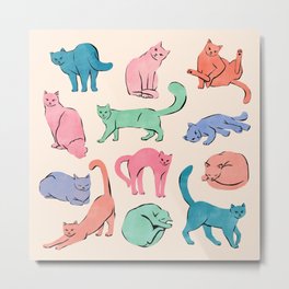 Pastel Cats Metal Print | Digital, Curated, Watercolor, Cats, Vintage, Meow, Sweet, Cat, Boho, Colorful 