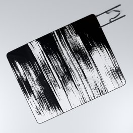 Modern black white watercolor brushstrokes pattern Picnic Blanket