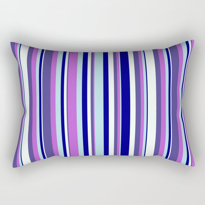 Colorful Blue, Powder Blue, Orchid, Dark Slate Blue & Mint Cream Colored Lined/Striped Pattern Rectangular Pillow