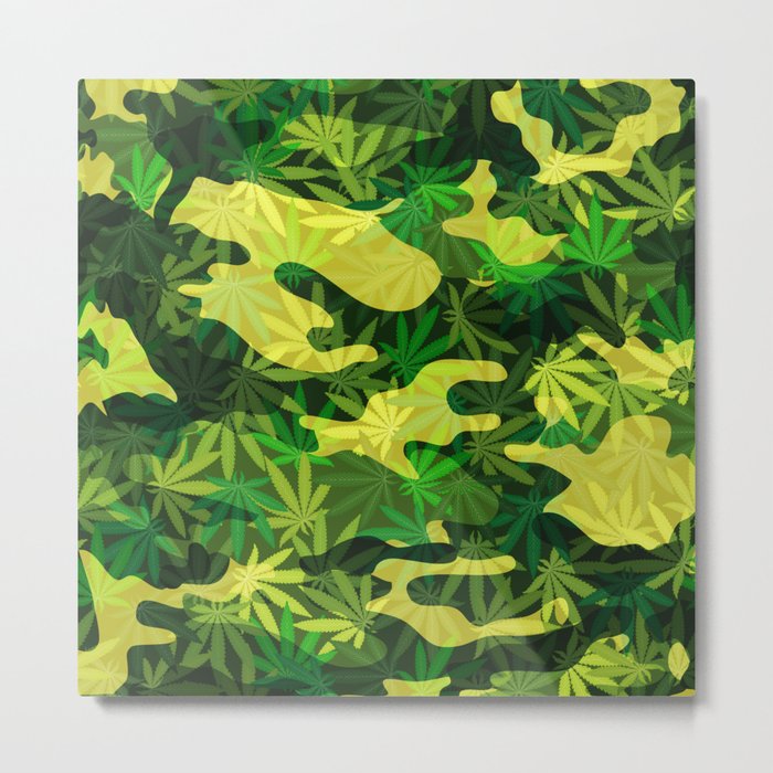 Green Marijuana Cannabis camo camouflage army style pattern Metal Print