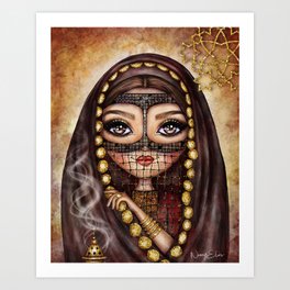 Beautiful Arabian Girl in Traditional Dress With Veil Art Print