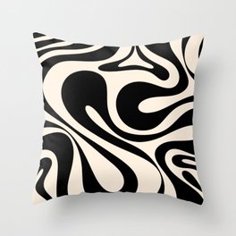 Mod Swirl Retro Abstract Pattern in Black and Almond Cream Throw Pillow