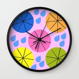 Mid-Century Modern Spring Rainy Day Pink Wall Clock