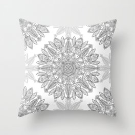 Silver Mandala Throw Pillow