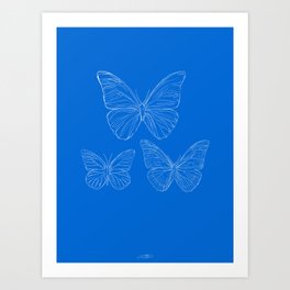 les papillons - blue / line art n.46 Art Print