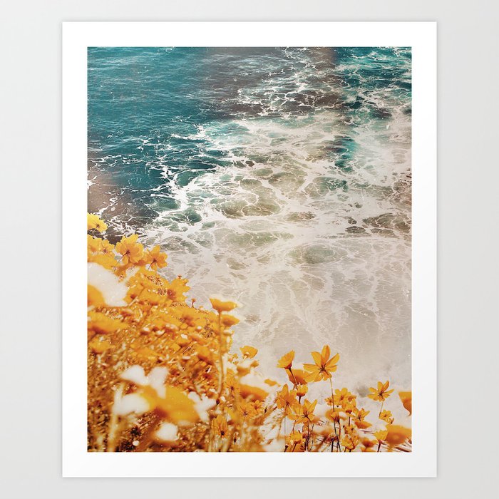Vivian Art Print | Photography, Yellow, Flowers, Ocean, Sea, Waterfront, Vintage, Seascape, Oceanside, Coastal