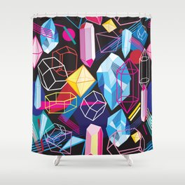 Beautiful seamless pattern with colorful crystals on a dark abstract background Shower Curtain