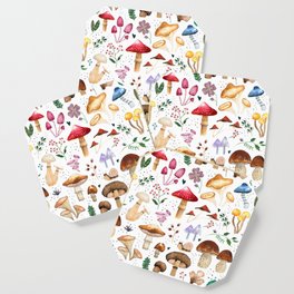 Watercolor forest mushroom illustration and plants Coaster