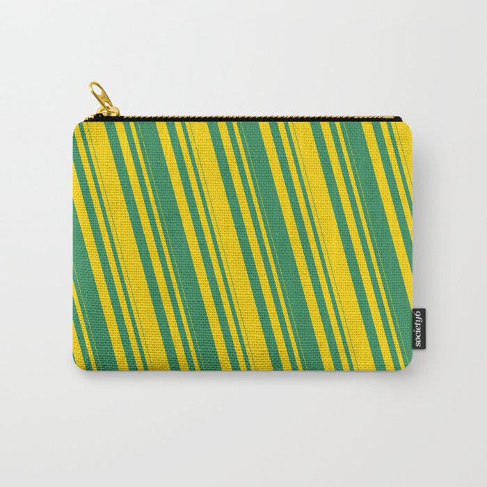 Yellow and Sea Green Colored Striped Pattern Carry-All Pouch