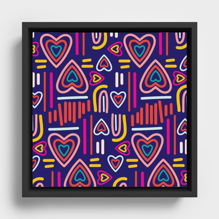 Neon Hearts Framed Canvas