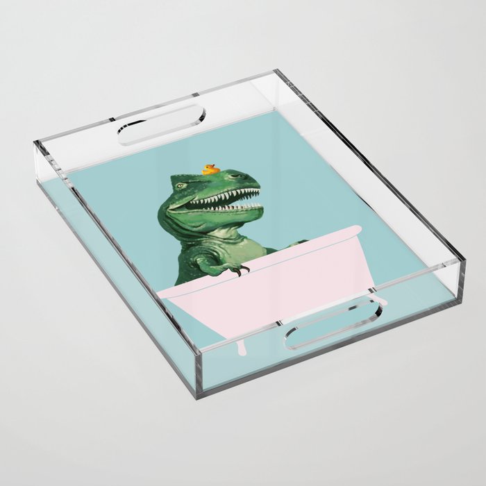 Playful T-Rex in Bathtub in Green Acrylic Tray