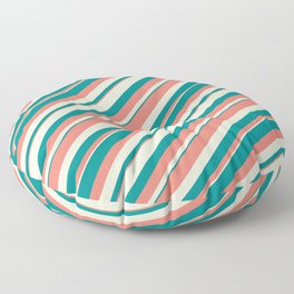 [ Thumbnail: Salmon, Beige & Dark Cyan Colored Pattern of Stripes Floor Pillow ]