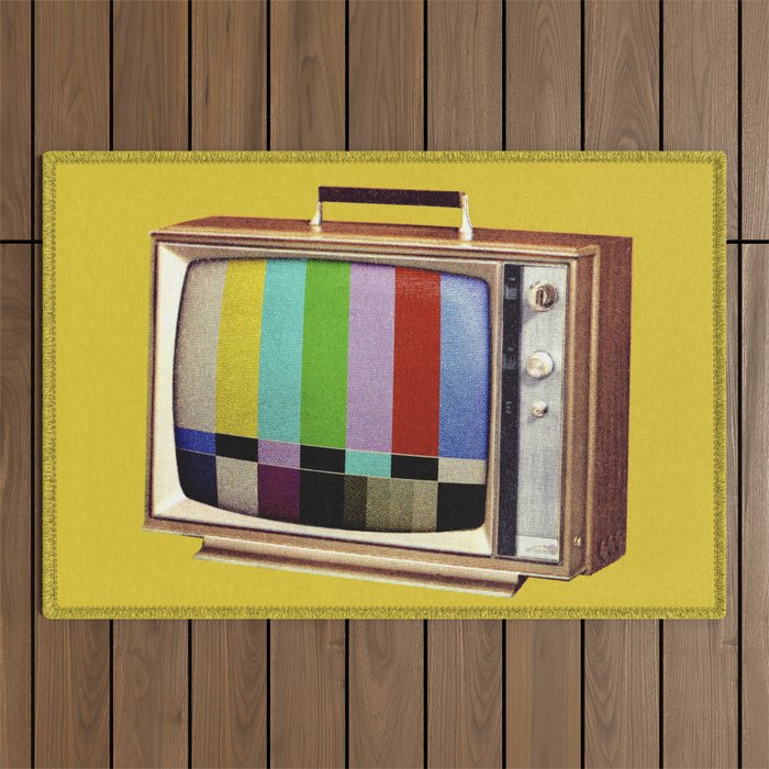 Retro old TV on test screen pattern Outdoor Rug