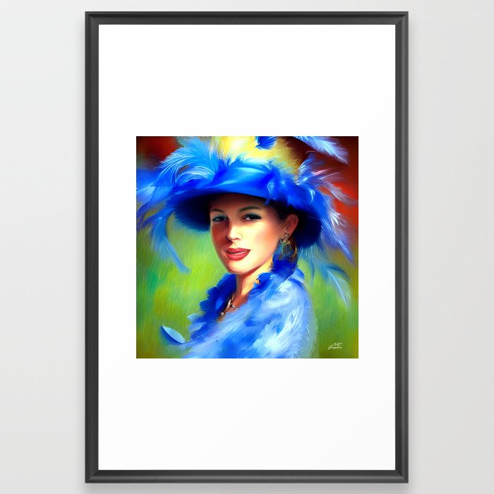 Blue Derby Feather Hat Framed Art Print