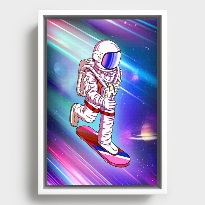 Astronaut Skate Across the Galaxy Framed Canvas