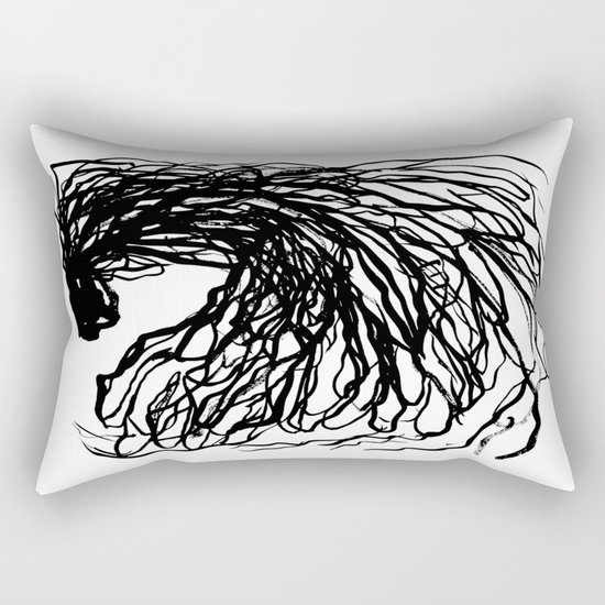 Black and white abstract brushstroke modern minimal monochromatic art print home decor college dorm Rectangular Pillow