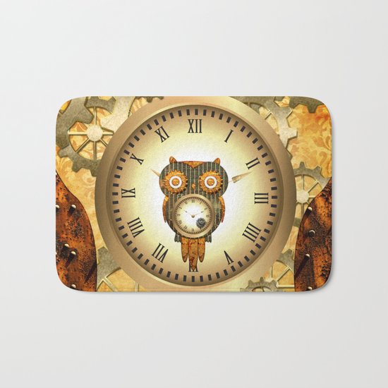 Steampunk, cute owl Bath Mat