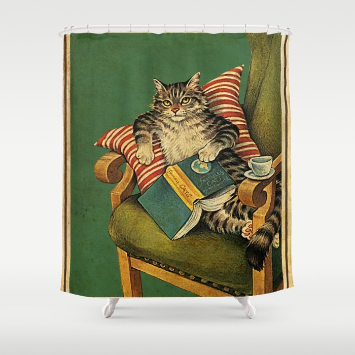 Cat and books , This is what I do I read books I drink tea and I know things Poster, Love Reading Shower Curtain