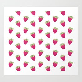 Pink Strawberries Pattern (White) Art Print