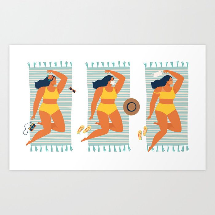 Girl sunbathing in a swimsuit Art Print