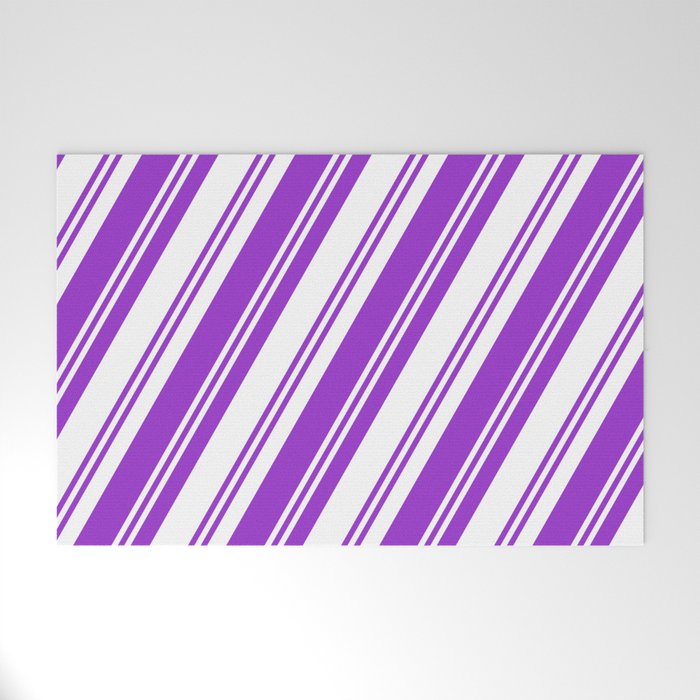 Dark Orchid & White Colored Lined/Striped Pattern Welcome Mat
