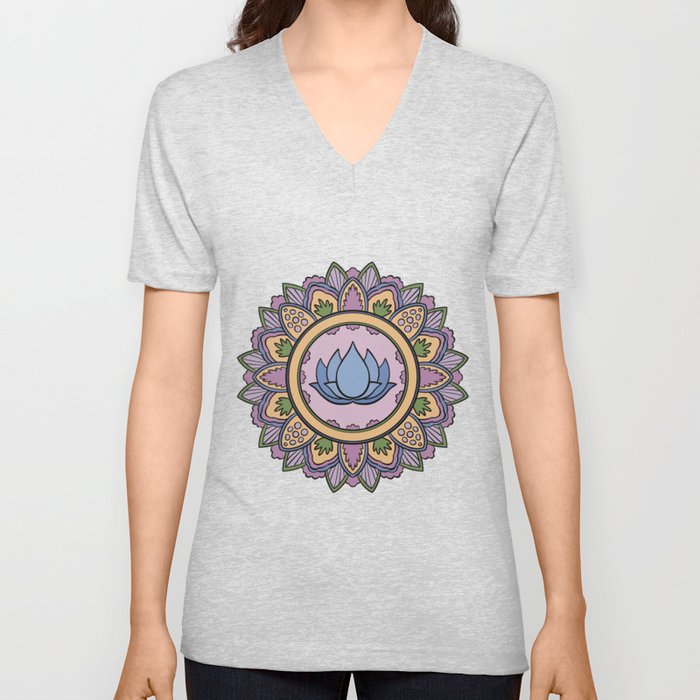 Mandala pattern #37 - Lotus Flower V Neck T Shirt