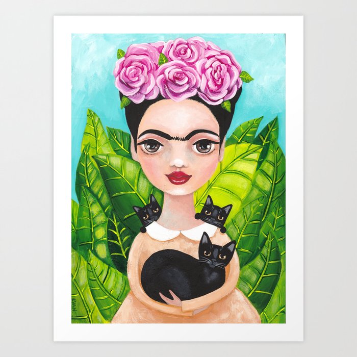 Frida and Her Black Cats Art Print