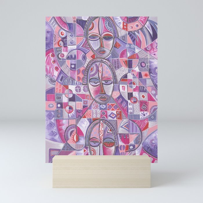 Three on One pink and violet painting of women Mini Art Print