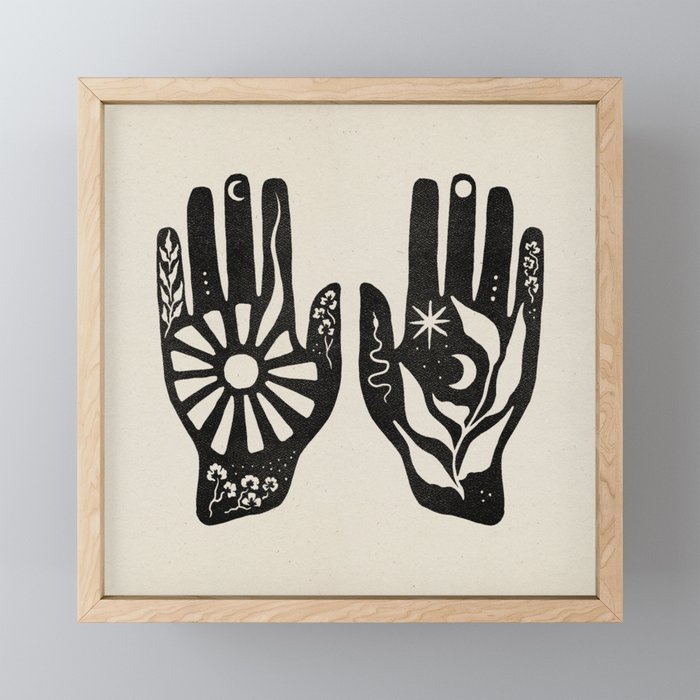 Magic Hands | Digital Blockprint | Reiki Spiritual Healing Etnic Art Print Framed Mini Art Print
