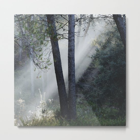 "Sunrays through the foggy forest". Retro dreams.... Metal Print