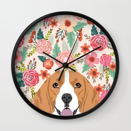 Beagle florals cute spring pet portrait dog lover gift idea beagle owners must haves flower power Wall Clock