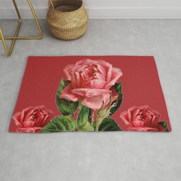 ROSE MADDER ANTIQUE VINTAGE ART PINK ROSES Rug | Acrylic, Roseflorals, Drawing, Colored Pencil, Rosemadderart, Madderart, Florals, Pattern, Roseflowers, Digital Manipulation 