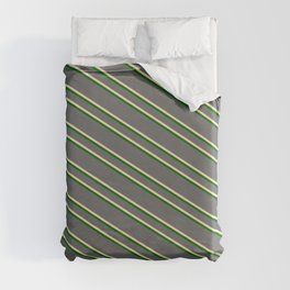 [ Thumbnail: Dim Grey, Beige & Dark Green Colored Striped/Lined Pattern Duvet Cover ]