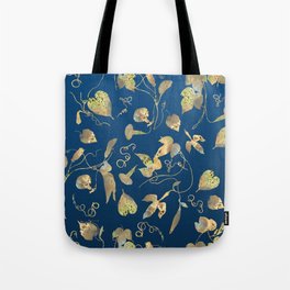Elegant Gold Floral pattern on classic blue Tote Bag