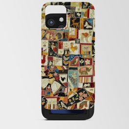 Vintage Multicolor Crazy Quilt with Animals iPhone Card Case