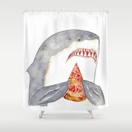 Shark pizza watercolor painting Shower Curtain