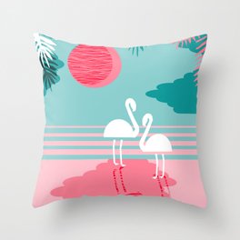 Chill Vibes - memphis retro throwback 1980s 80s neon pop art flamingo paradise socal vacation Throw Pillow