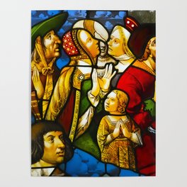 Saints and Worshippers in Adoration Glass, Vitreous Paint, Silver Stain, and Lead Poster