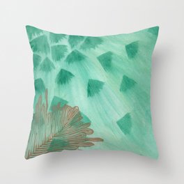 Teal Fans and Feather Throw Pillow