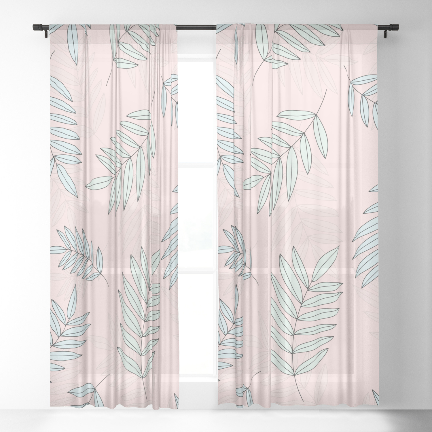 Good Vibrations Pink Green Leaves Pattern Sheer Curtain By