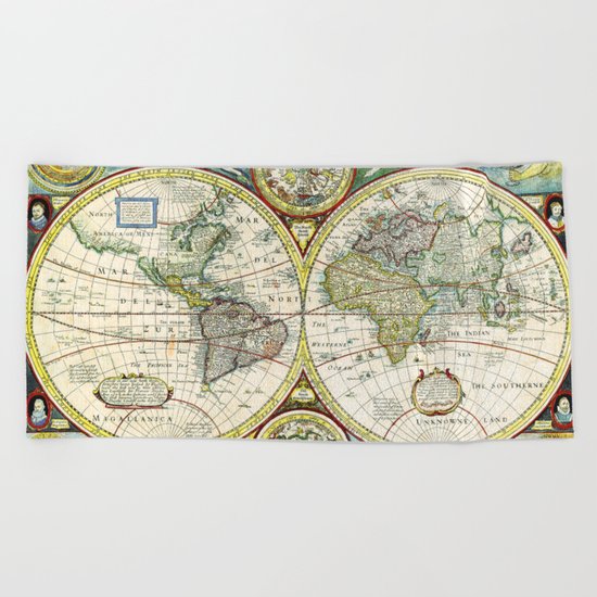 Vintage World Map Antique Beach Towel