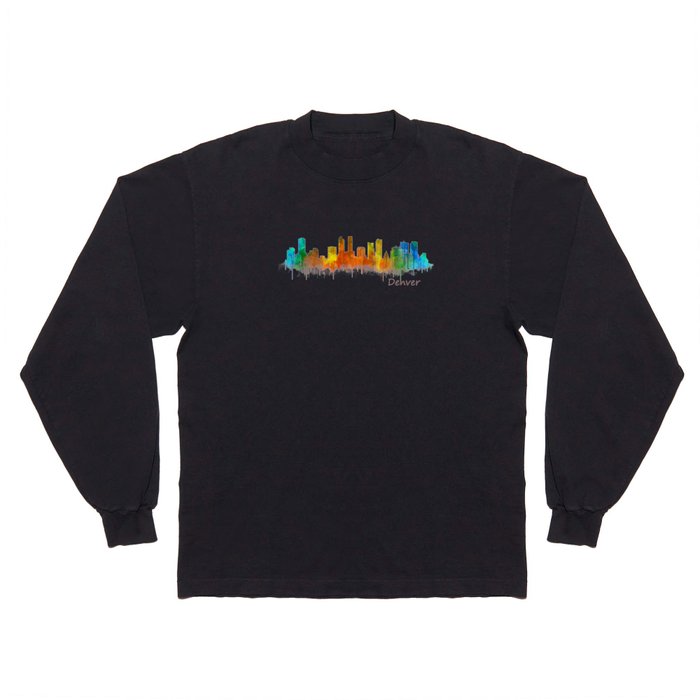 Denver Colorado City Watercolor Skyline Hq v2 Long Sleeve T Shirt