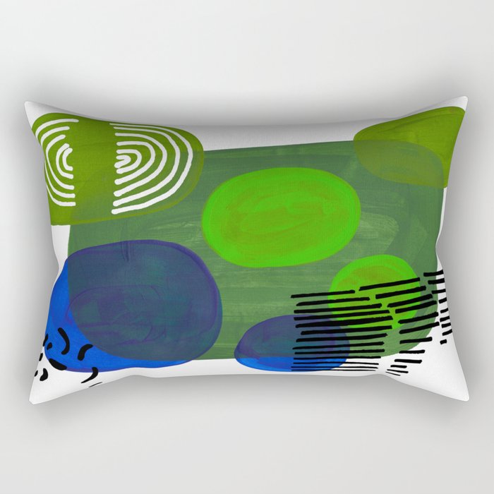 Modern Mid Century Fun Colorful Abstract Minimalist Painting Shapes & Patterns Swamp Monster Greens Rectangular Pillow